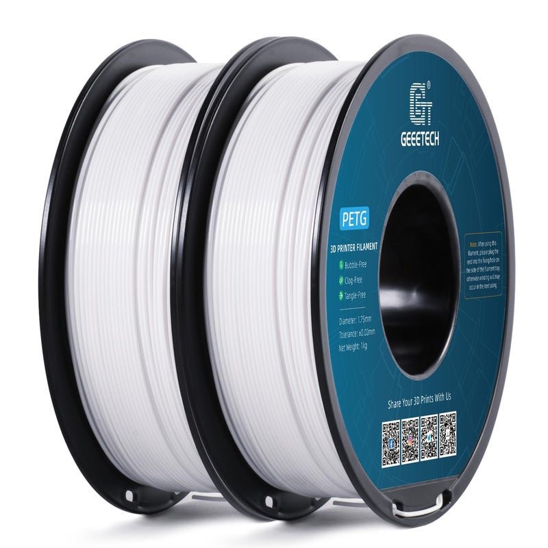 Geeetech PETG Filament 1.75mm, 2kg (4.4lbs) / 2 Pack Upgraded High-Toughness 3D Printer Filament - ±0.02mm Accuracy, Neatly Wound Durable, Non-Clogging & Non-Stringing, Fits Most FDM Printers (White) - Image 1